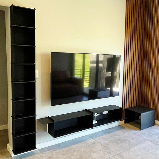 Custom floating TV unit and bookshelf built for a home in Ballito